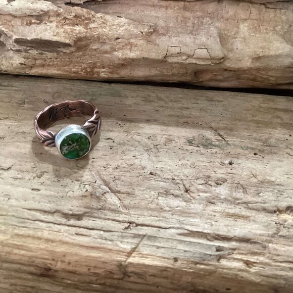 Sterling Silver, Copper and Turquoise Stackable Ring - Picture 2 of 6